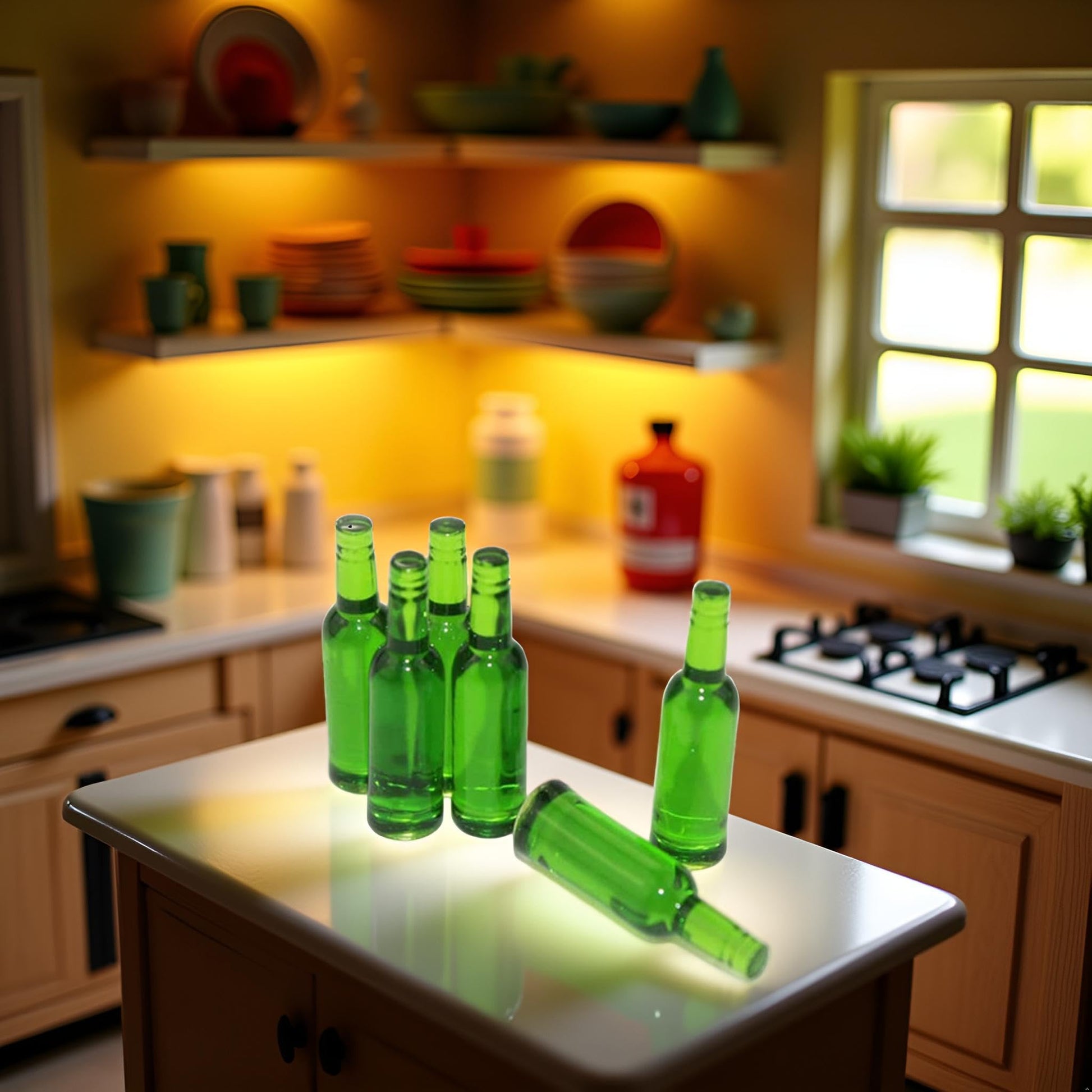 6Pcs Mini Beer Drinks Miniature Dollhouse Beer Glass Model Doll Drinks Kitchen Wine Bottles Toy Accessories,Dollhouse Miniature Beer Bottle Dining