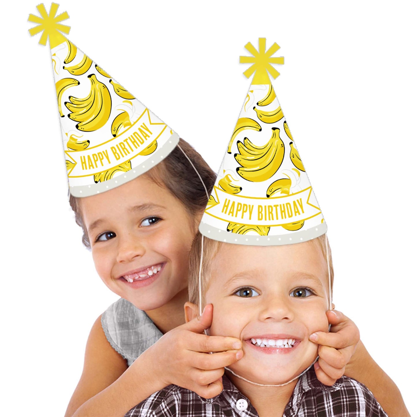 Big Dot of Happiness Let’s Go Bananas - Cone Happy Birthday Party Hats for Kids and Adults - Set of 8 (Standard Size)