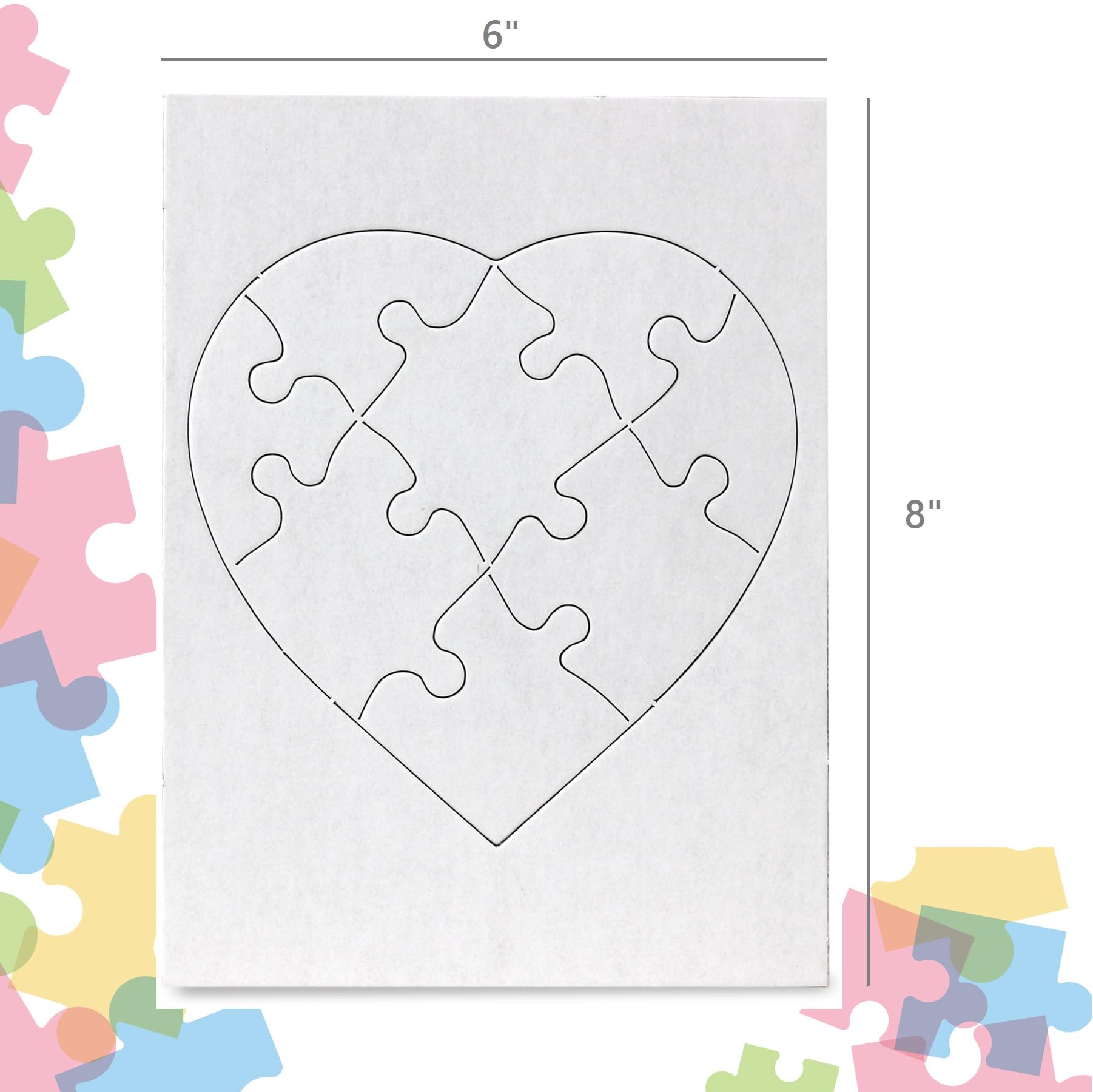 Hygloss 8 Blank Heart Puzzles with Envelopes - 6 x 8 Inches - Ideal for Valentine’s Day Crafts - Write, Draw, and Decorate - 8 Pieces Each