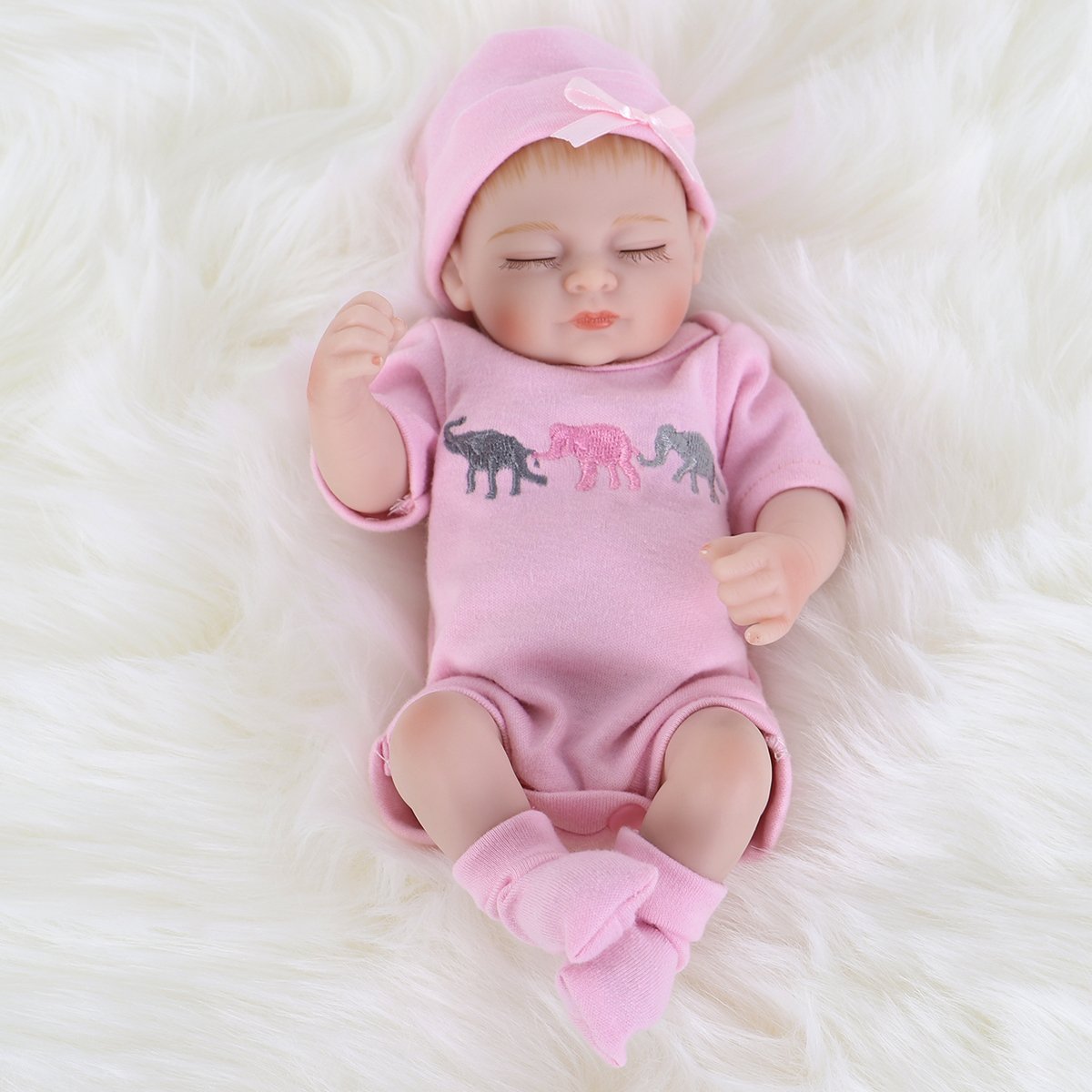 ENADOLL Reborn Baby Doll Realistic Silicone Vinyl Baby Girl 10 inch Lifelike Doll Gift Set for Ages 3+(10 inch, Close Eyes Girl)