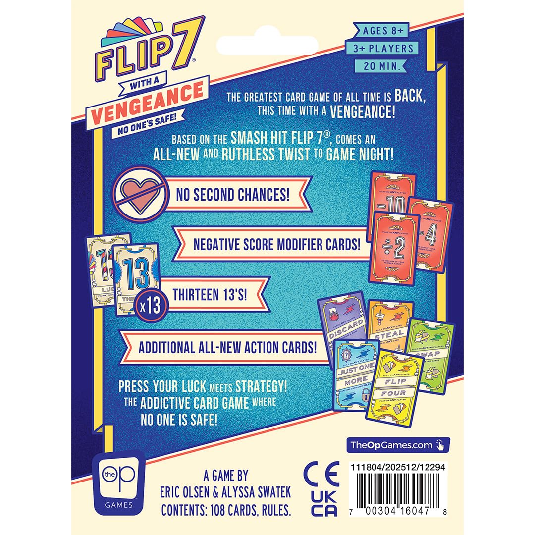 Flip 7: with a Vengeance, Addictive Press Your Luck Game, New Special Action Cards & Negative Modifiers, Sequel to the Classic Fast-Paced, Easy