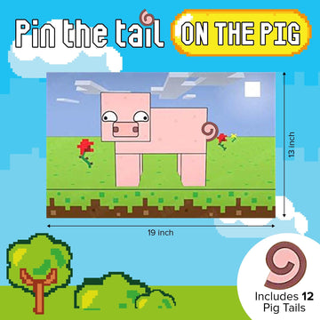 Silly Goose Gifts Pin The Tail On The Pig - Fun Kids Birthday Party Supply Celebration Activity - Pixel Block Video Game Themed Mining Craft Adventure
