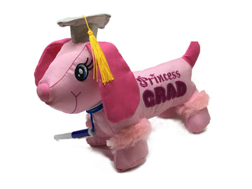 Charming Toys Graduation Autograph Stuffed Princess Dog w/ Pen, Congrats Grad! 9" inches Pink