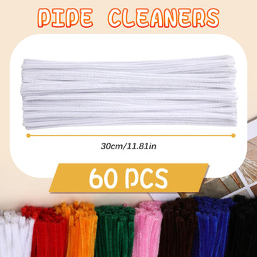 60 PCS White Pipe Cleaners - Bulk Art & Craft Pipe Cleaners Chenille Stem for Creative Home Decoration and Arts Crafts