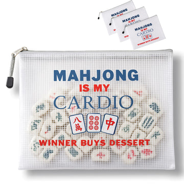 Mazentrix 3-Pack Mahjong Tile Storage Pouches, Water-Resistant Zipper Bags Fit 166 American Tiles, 13.6 x 9.7 in, White (Bags Only)