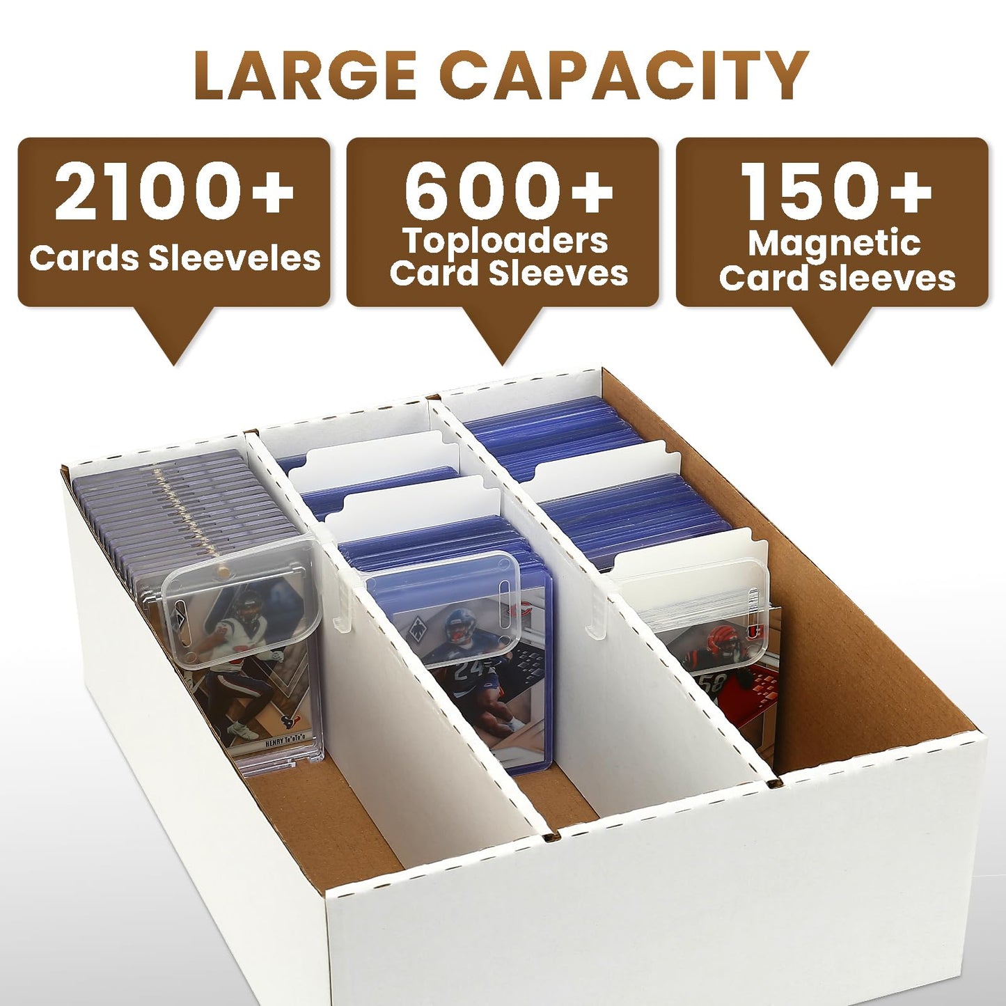 BIU-BOOM 1-Pack Toploader Trading Card Storage Box,Bulk Box For Card With Dividers&Labels,2400 Count,Card Storage Box for TCG/Magic/Mtg Basketball