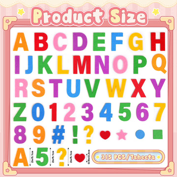 Felt Letters, 315PCS Felt Letter Stickers Large 2 Inch Alphabet Stickers Self Adhesive Colorful Letter and Number Sticker Felt Fabric Letters for DIY