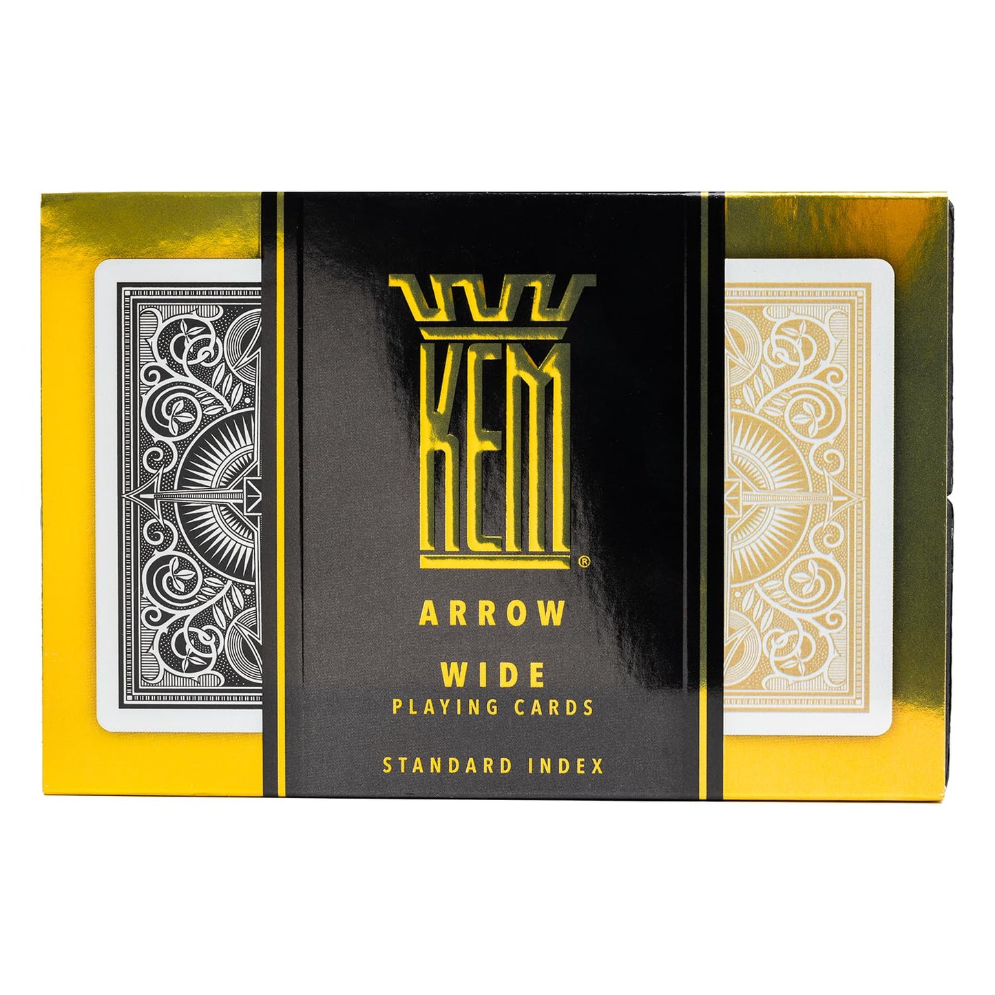 KEM Arrow Black and Gold Plastic Playing Cards, Standard Index, Poker Size, Premium Cards, 2 Decks