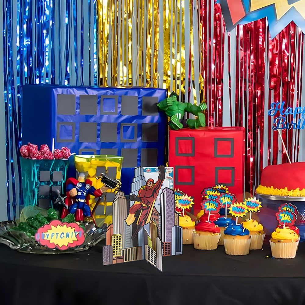 Fun Express 3D Comic Superhero Centerpiece - 17" Tall Birthday Party Decor for Superhero Theme, Perfect for Celebrations and Events