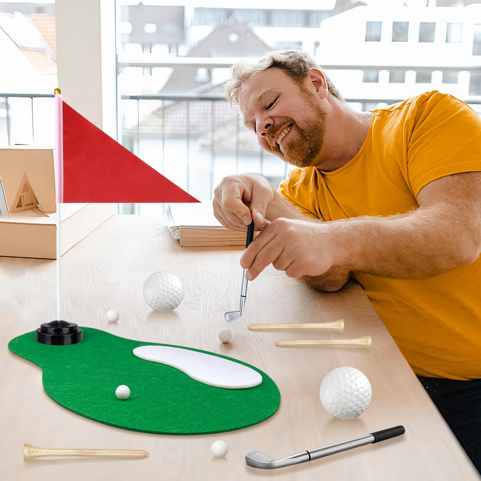 5 Sets 40 PCS Golf Centerpieces Table Decorations with Green Mats Ball Red Flag Plastic Flag Stand for Sport Themed Birthday Party Decor