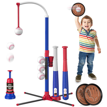 HYES 4 in 1 T Ball Sets for Kids 3-5 with Toss and Catch Ball Set