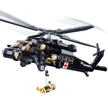 Sluban UH-60 Black Hawk Helicopter Building Set, Military Rescue Helicopter Model, 692-Piece Airplane Building Bricks Compatible with Major Brand