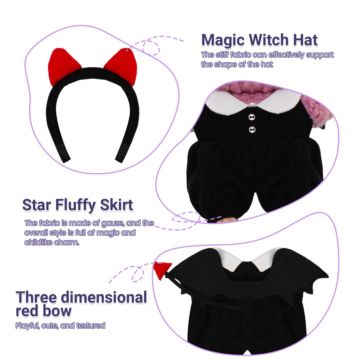Halloween Red Devil Costume Clothes Set with Horn Headband for 15-17cm (4 Inch) Blind Box Dolls