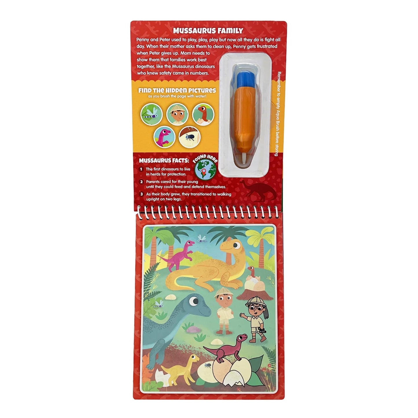 KangaToys Dinosaur Families Aqua Brush Activity Book - Reusable Water Coloring, Travel-Friendly Fun for Kids