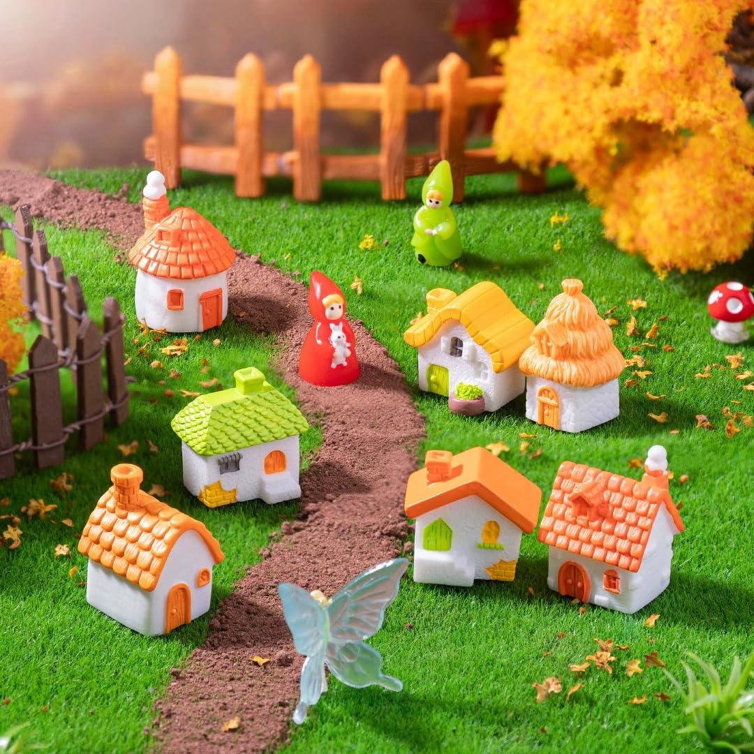 EMiEN 5 Pieces Mini House Miniature Ornament Kits,Miniature Ornament for DIY Dollhouse Decoration Fairy Garden Plant Décor