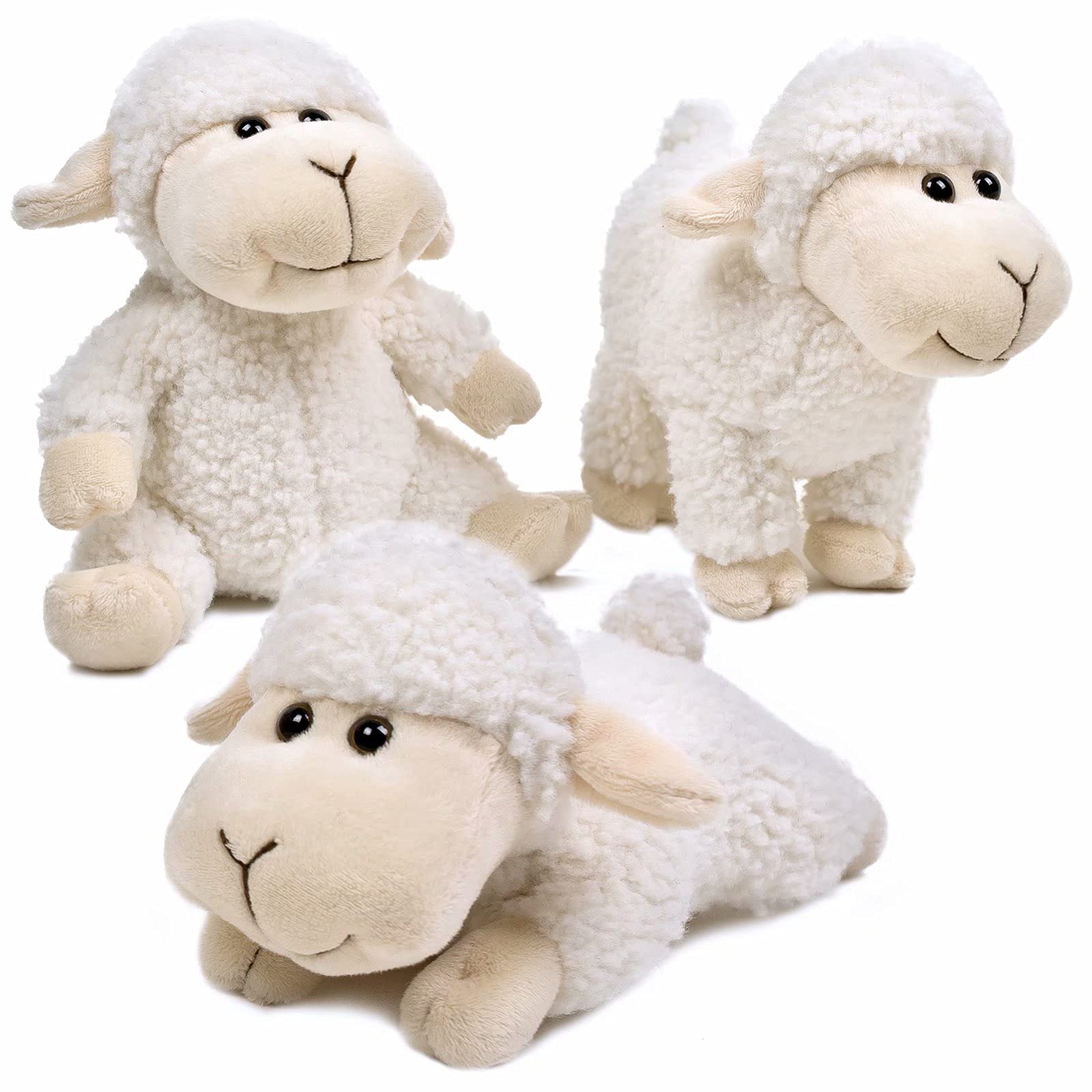 Tiny Heart Lamb Stuffed Animal Sheep Plush Toy 3 Pcs Cute and Super Soft Nursery Home Decor Bedroom Small Gift for Kids Boys and Girls Companions