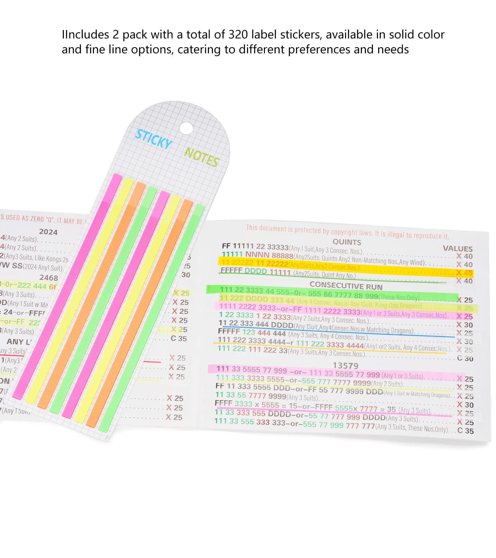 Zynoro Transparent Mahjong Line Finder Notes, for Players, Beginner Rule Reader & Strategy Assistant,No Adhesive Residue and Bright Writable
