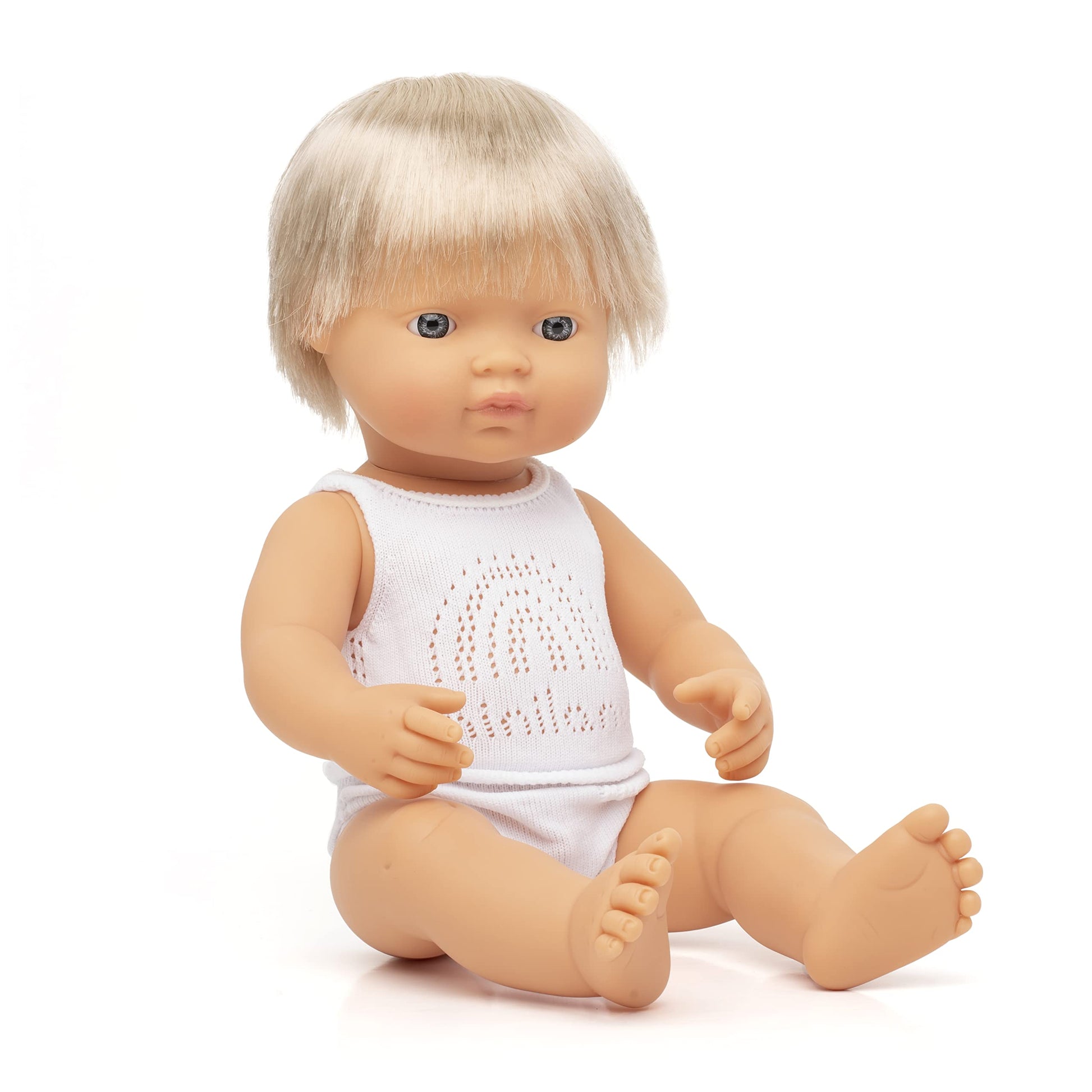Miniland Doll 15'' Caucasian Blond Boy (Box) - Made in Spain, Anatomically Correct, Quality, Inclusion