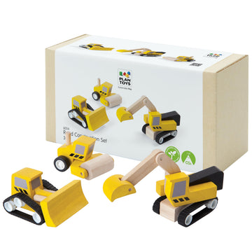 PlanToys® Road Construction Set Wooden Montessori Imaginative and Fine Motor Play Toy | Coordination, Creativity and Social Skill Building Activity |