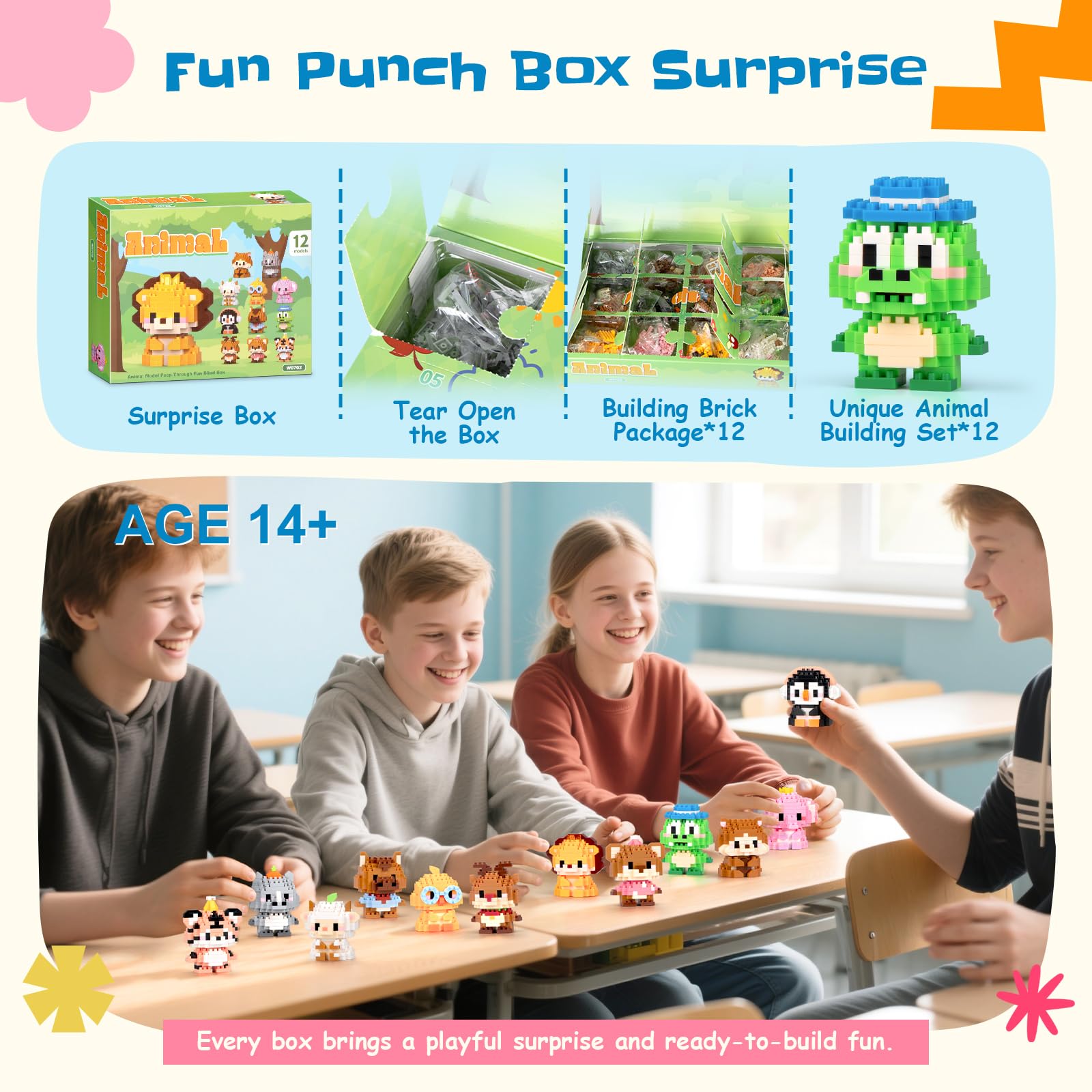 IBLOTIME Party Favors Micro Animal Building Sets Easter 12 Pack Punch Box Surprise Mini Builds Goodie Bag Stuffers Gift Christmas Birthday Ages 14+