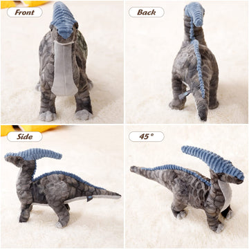 Dinosaur Plush Toy, 16" Parasaurolophus Stuffed Animal Throw Plushie Pillow Doll, Soft Grey Fluffy Friend Hugging Cushion - Present for Every Age