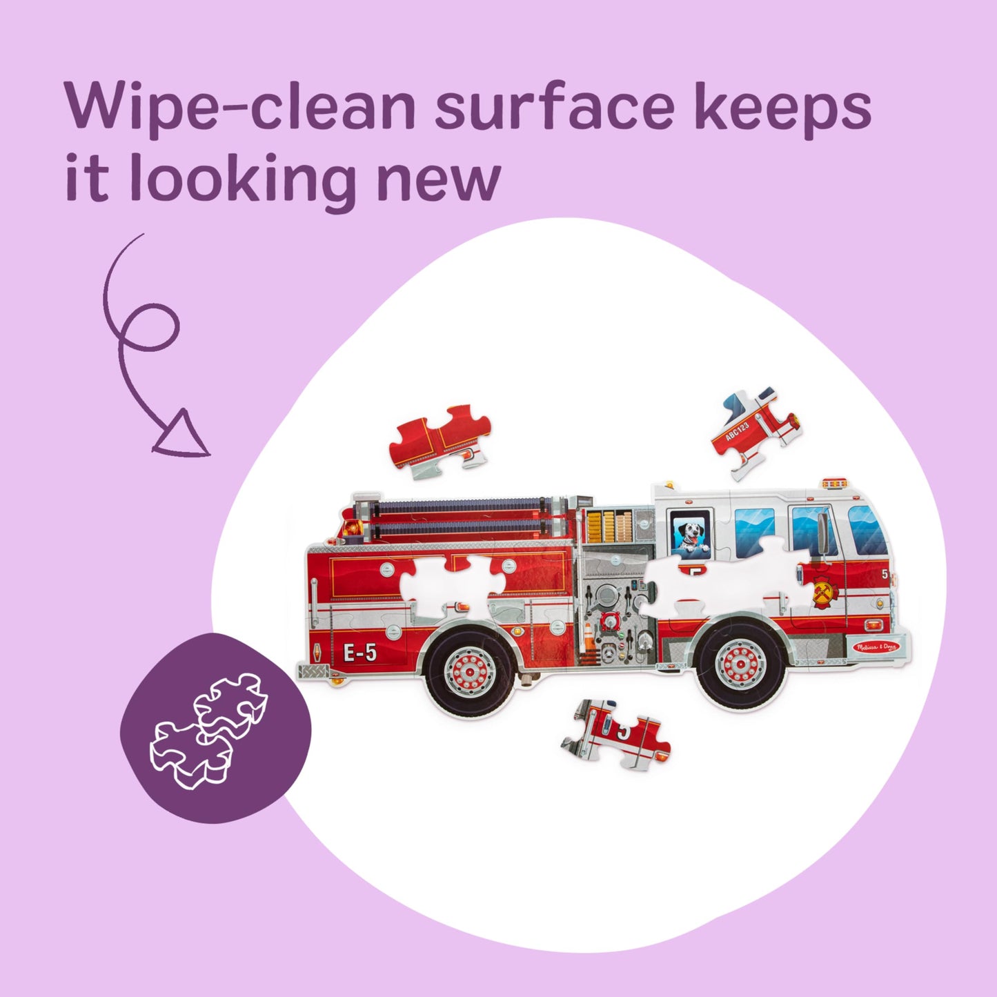Melissa & Doug Giant Fire Truck Shaped Jumbo Floor Puzzle 24-Piece Toy