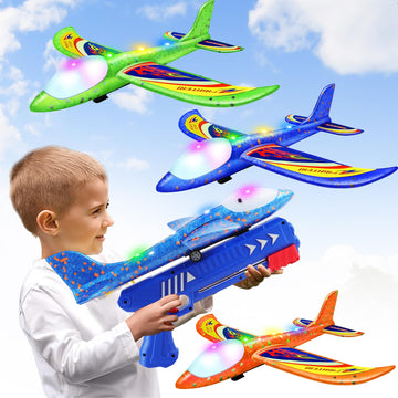 Wesfuner 3 Pack Foam Airplane Launcher Toys, 2 Flight Mode Glider Plane,Kids Flying Toy,3 4 5 6 7 8 9 10 11 12 Year Old Boys Girls Gifts,Outdoor Sport