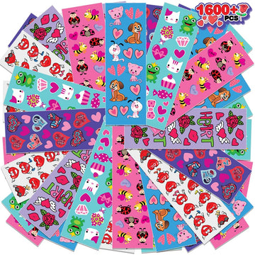 ArtCreativity 1600 Valentines Stickers for Kids, with 100 Sticker Sheets, Holiday Stickers and Treats Assortment, Valentines Party Favors for Boys