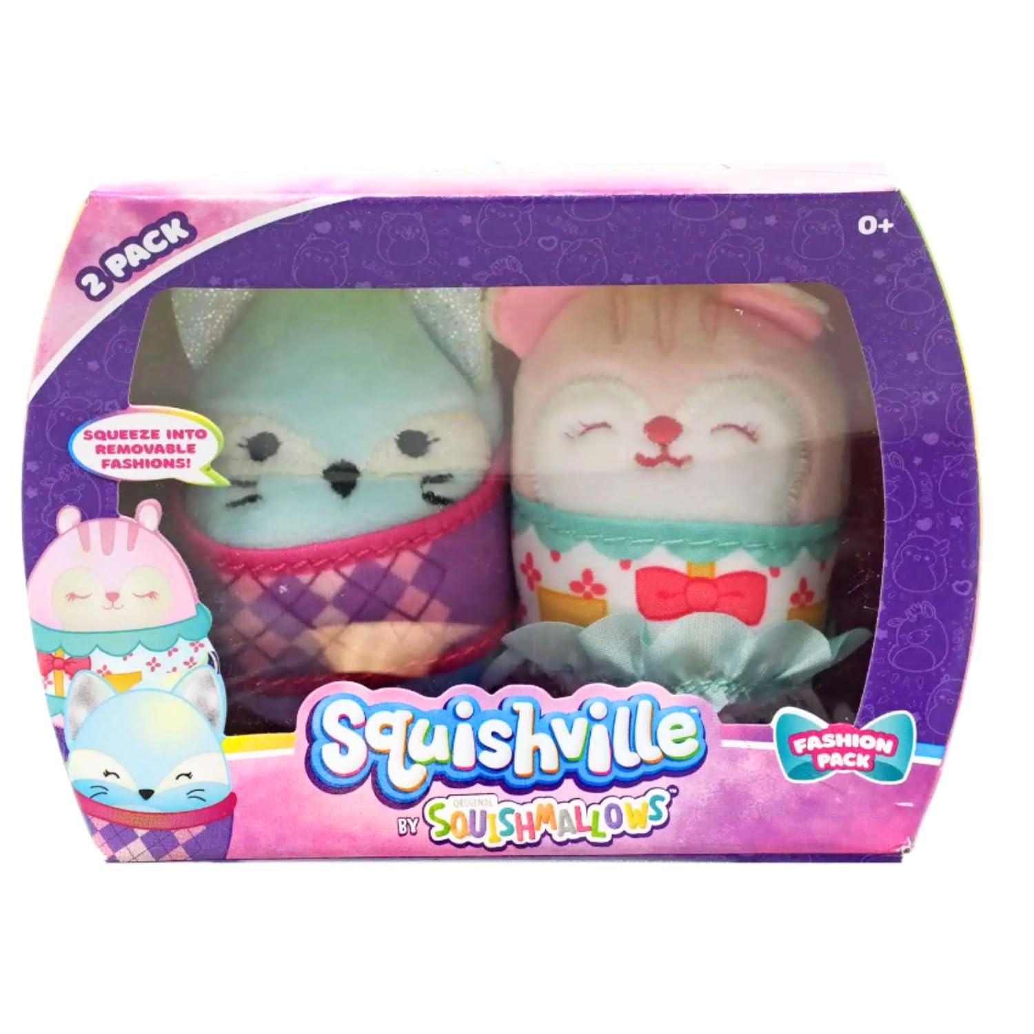 Squishville Fashion 2 Pack (Set of 4) with 2 GosuToys Stickers - Amina & Florence, Jeanne & Ponderosa, Elizabeth & Philippe, Lindsay & Miles