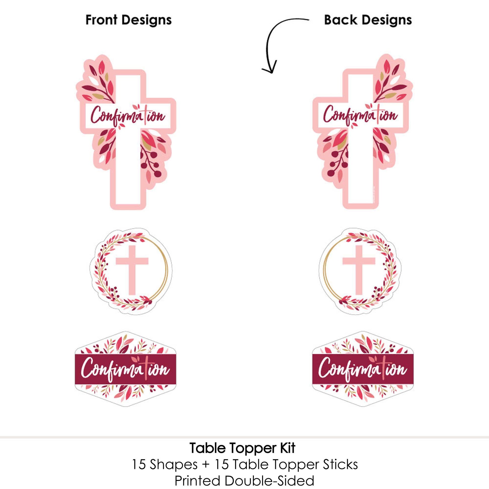 Big Dot of Happiness Confirmation Pink Elegant Cross - Girl Religious Party Centerpiece Sticks - Table Toppers - Set of 15