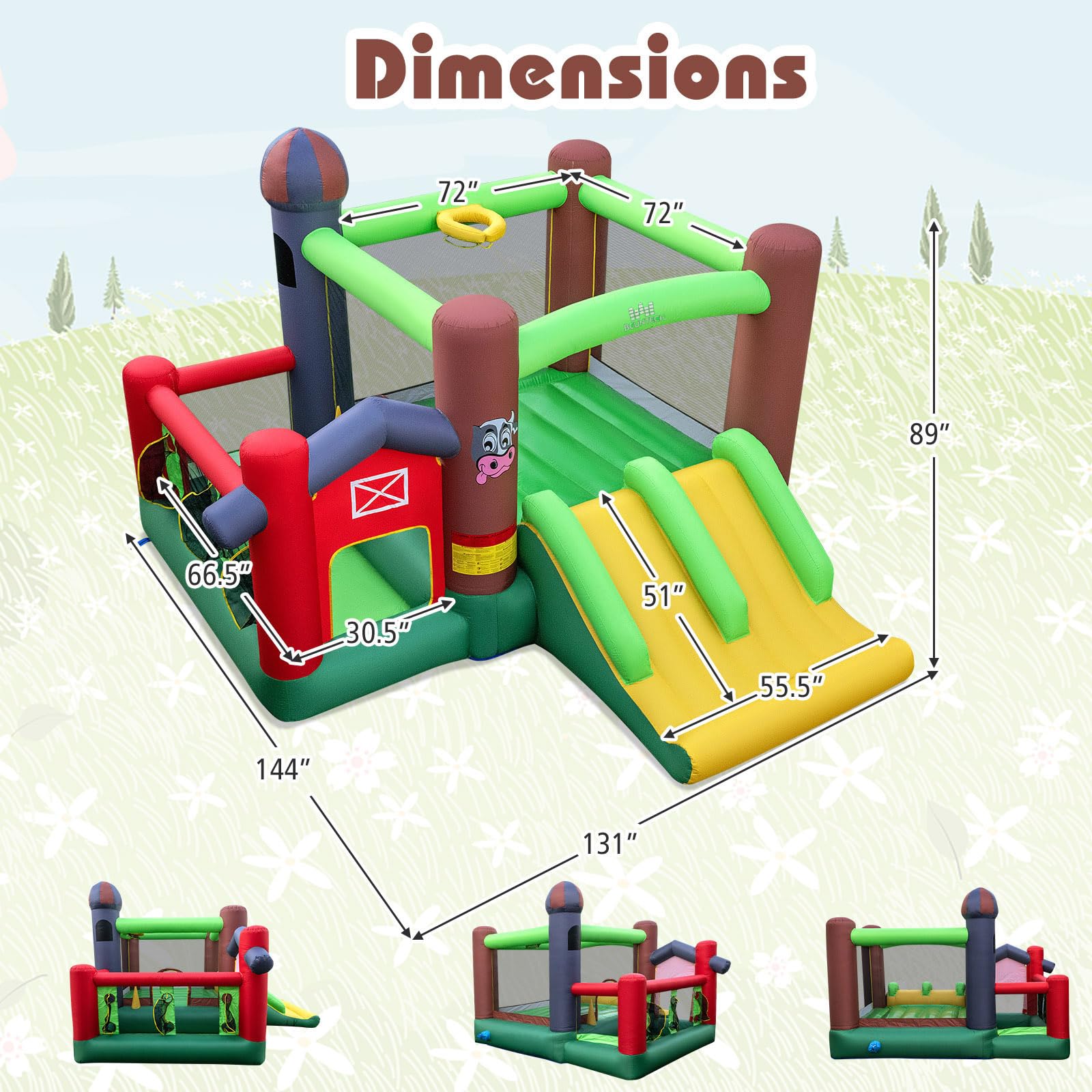 BOUNTECH Inflatable Bounce House with Ball Pit, Farm Bouncy House with Dual Slides for Racing Fun, Big Jump Castle Bounce House for Toddler Kids Aged