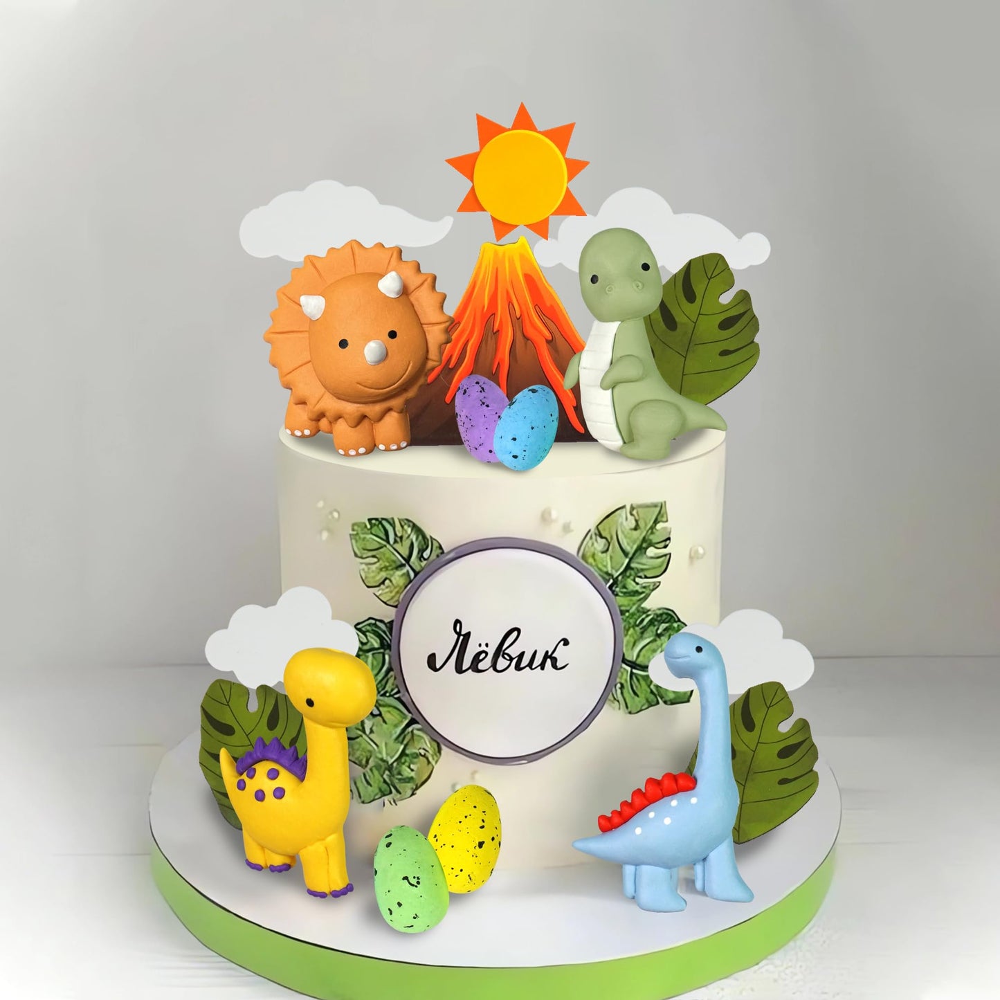 Clay Dinosaur Cake Toppers Dinosaur Egg Volcano Cake Decorations for Boy Girl Kid Dinosaur Theme Birthday