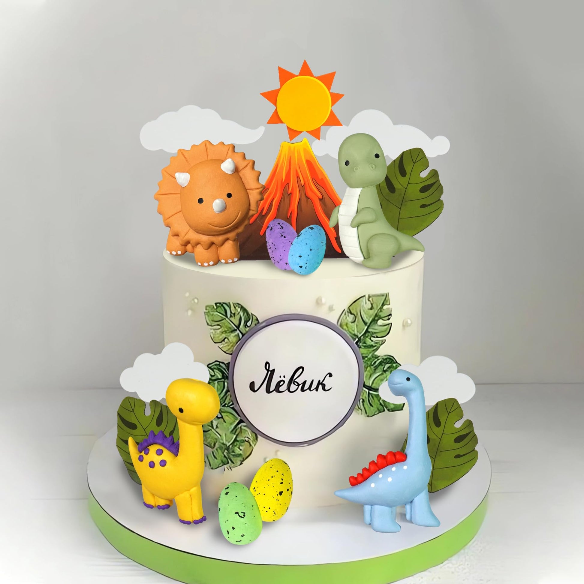 Clay Dinosaur Cake Toppers Dinosaur Egg Volcano Cake Decorations for Boy Girl Kid Dinosaur Theme Birthday