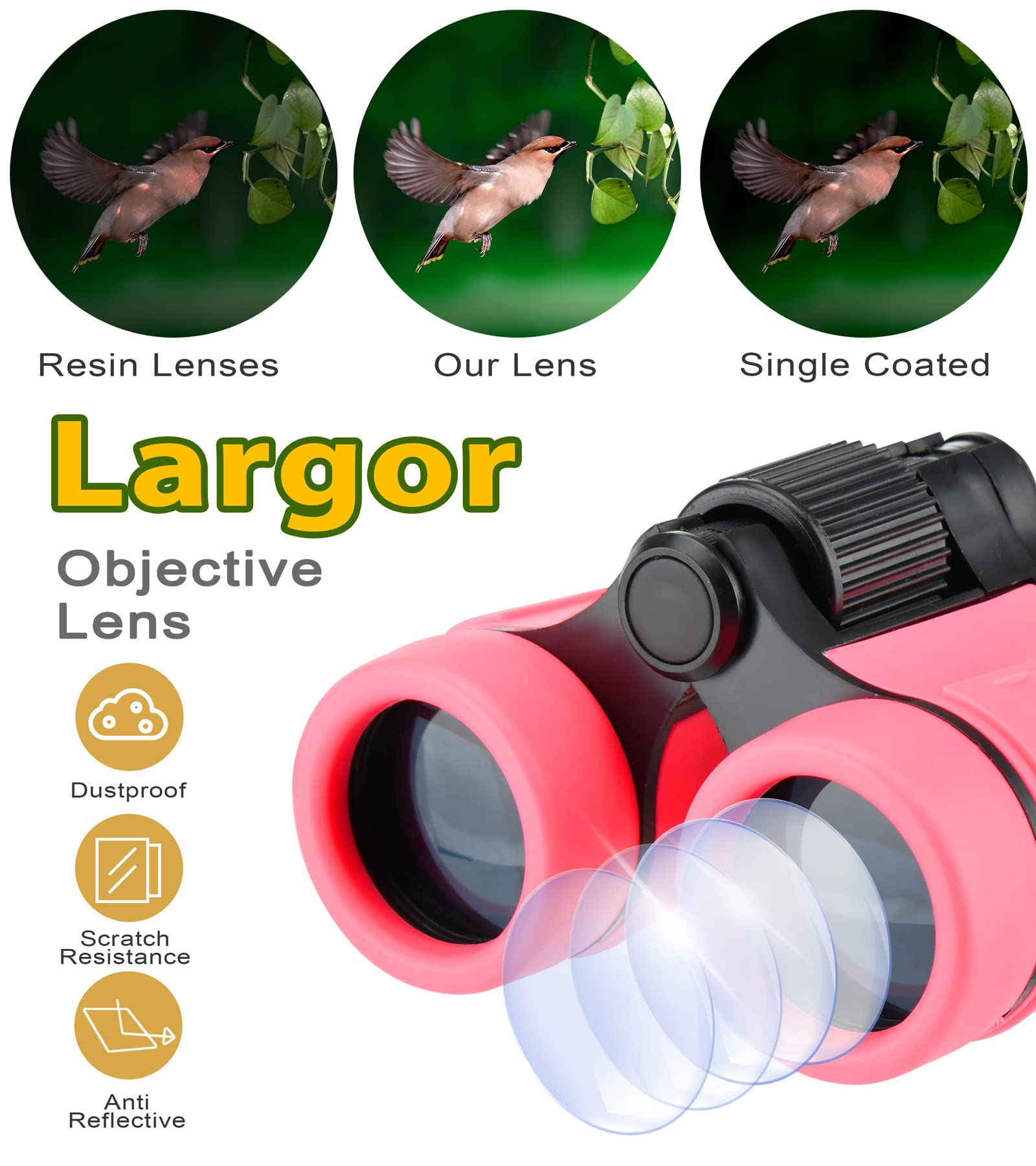 Binoculars for Kids, Toys for 3-12 Years Boys and Girls High-Resolution Optics Shockproof Mini Compact Toy Binoculars for Bird Watching, Hiking