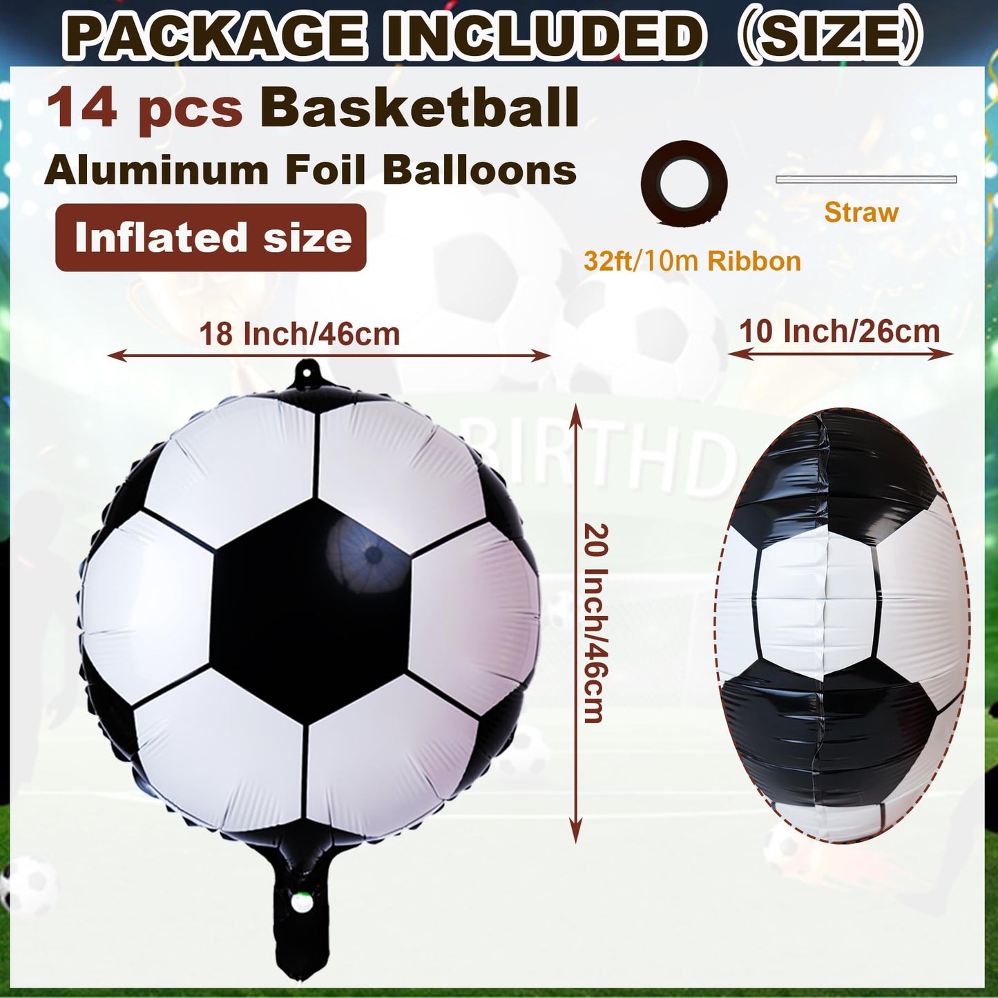 14 Pcs Soccer Party Balloons,18 Inch Soccer Foil Balloon Sports Theme for Soccer Themed Party Decorations,Soccer Balloons Birthday Party Sports Party