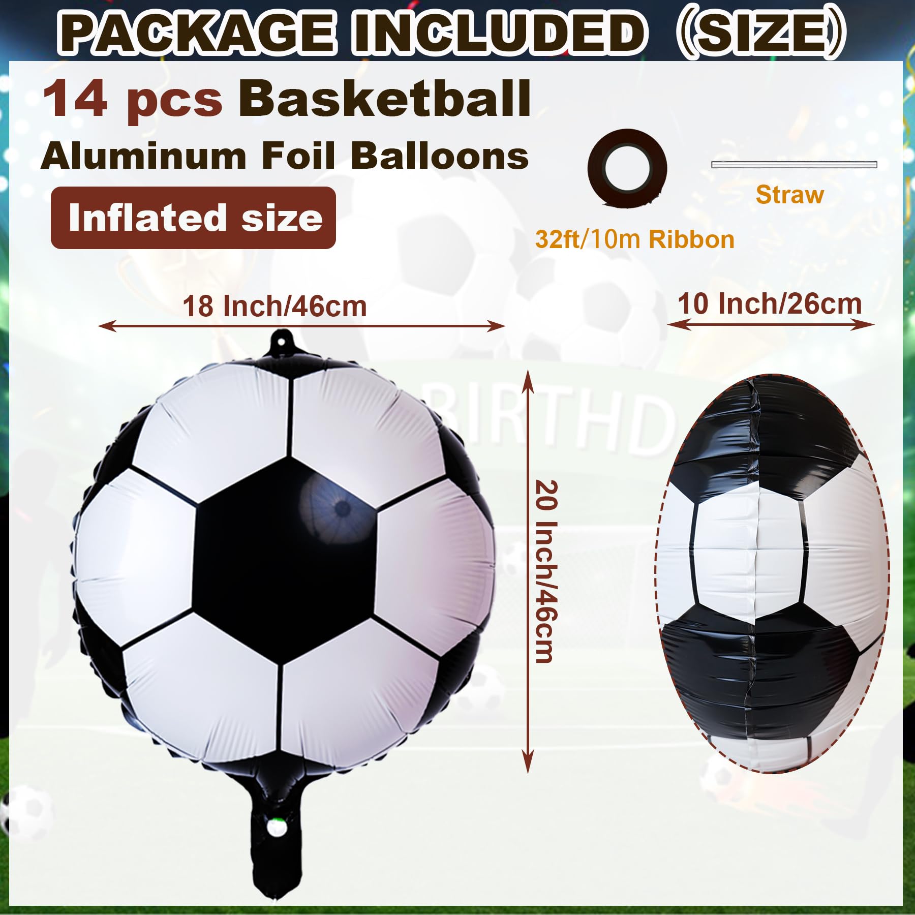 14 Pcs Soccer Party Balloons,18 Inch Soccer Foil Balloon Sports Theme for Soccer Themed Party Decorations,Soccer Balloons Birthday Party Sports Party