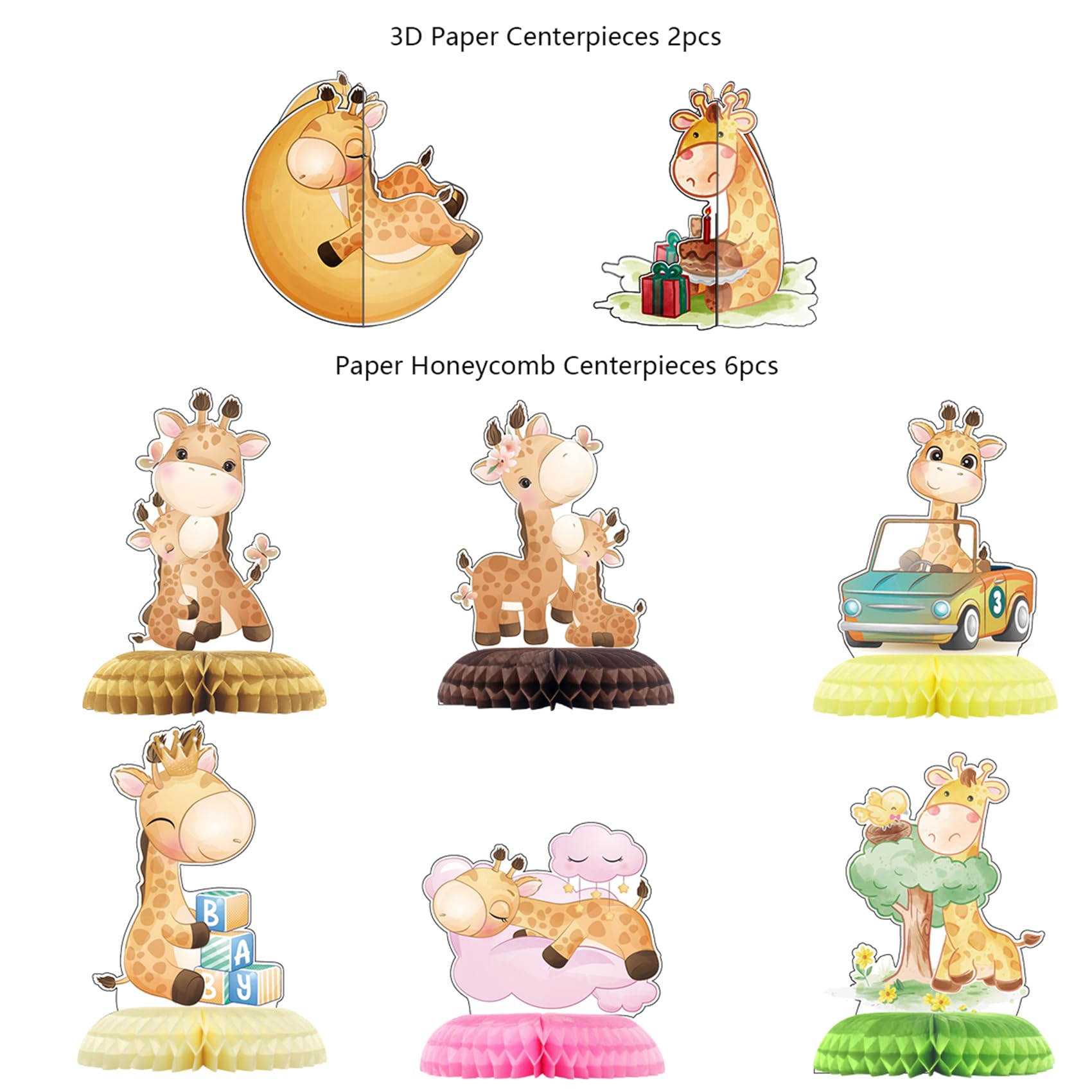 8 Pack Giraffe Honeycomb Centerpieces Jungle Animal Table Centerpieces Giraffe Party Decorations Giraffe Birthday Party Supplies for Giraffe Baby