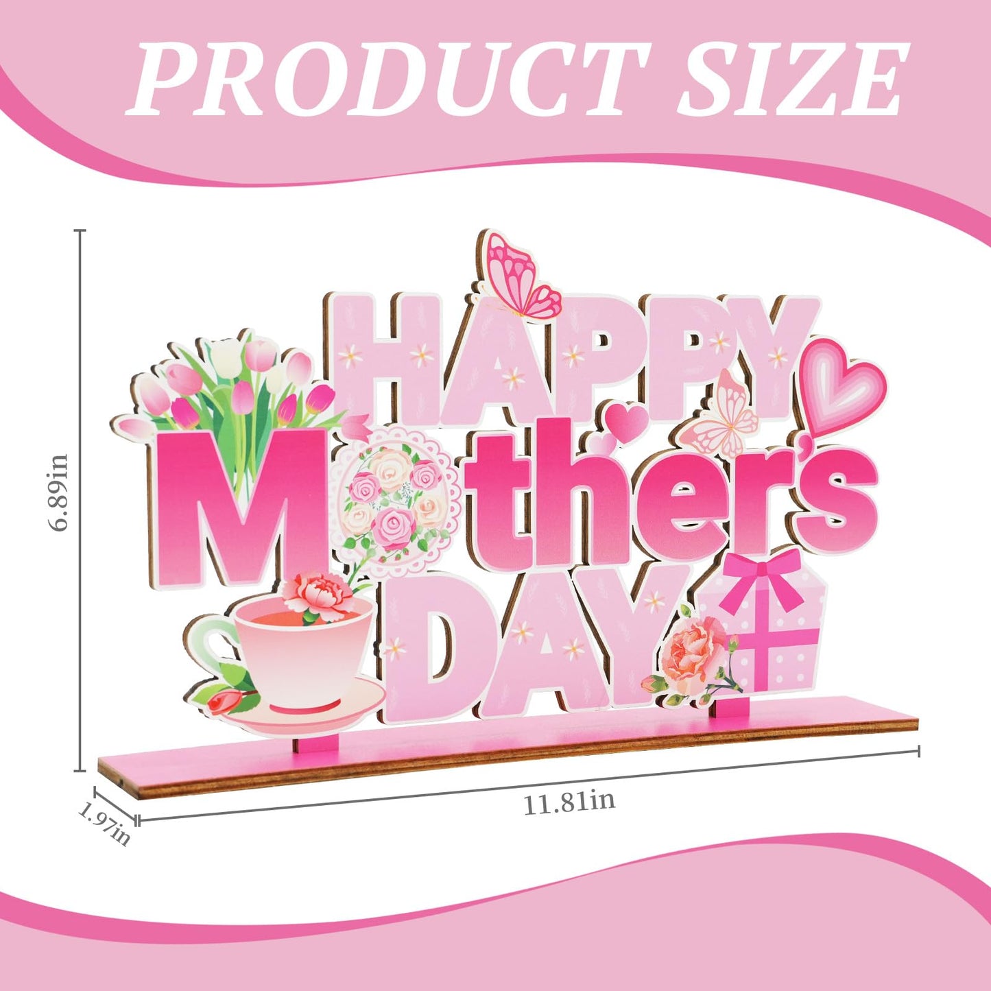 Mothers Day Decorations for Party Wooden Table Centerpieces 11.8x6.8 Inch Happy Mothers Day Decorations Sign Pink Wood Table Topper for Home Kitchen