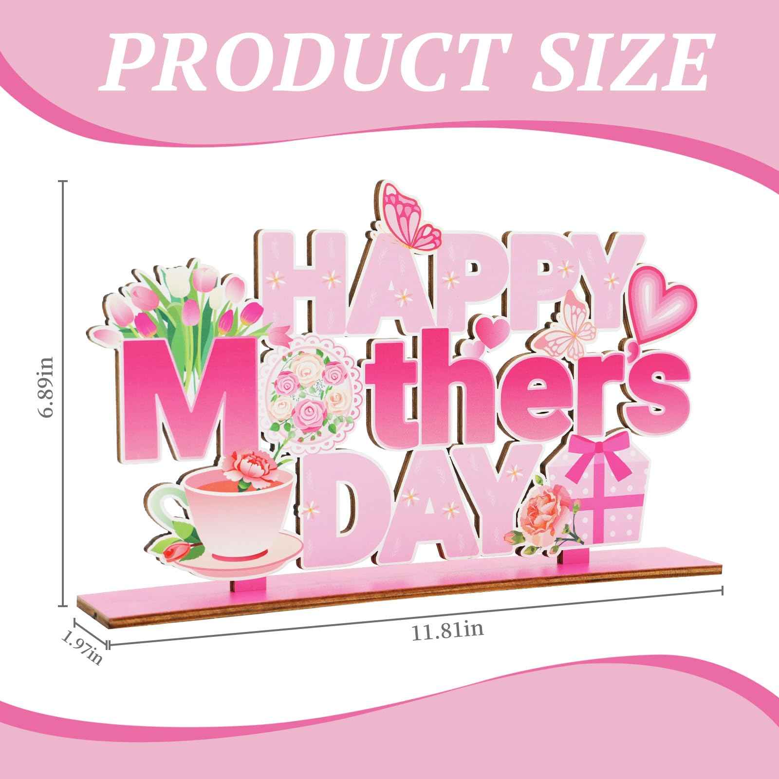 Mothers Day Decorations for Party Wooden Table Centerpieces 11.8x6.8 Inch Happy Mothers Day Decorations Sign Pink Wood Table Topper for Home Kitchen