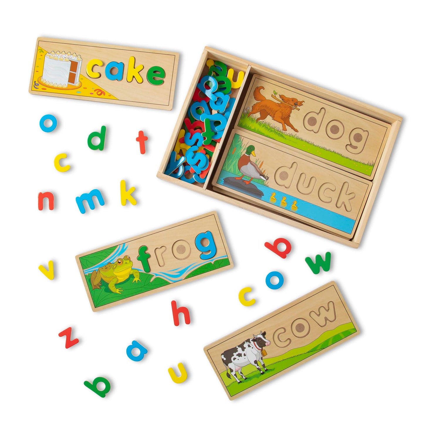 Melissa & Doug See & Spell Wooden Educational Toy with 8 Double-Sided Spelling Boards and 64 Letters Preschool Learning Activities, See & Spell