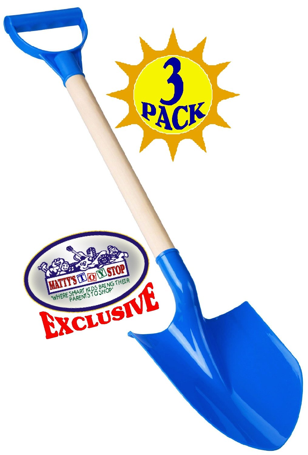 Matty's Toy Stop 31" Heavy Duty Wooden Kids Sand Shovels with Plastic Spade & Handle (Red, Blue & Green) Complete Gift Set Bundle - 3 Pack