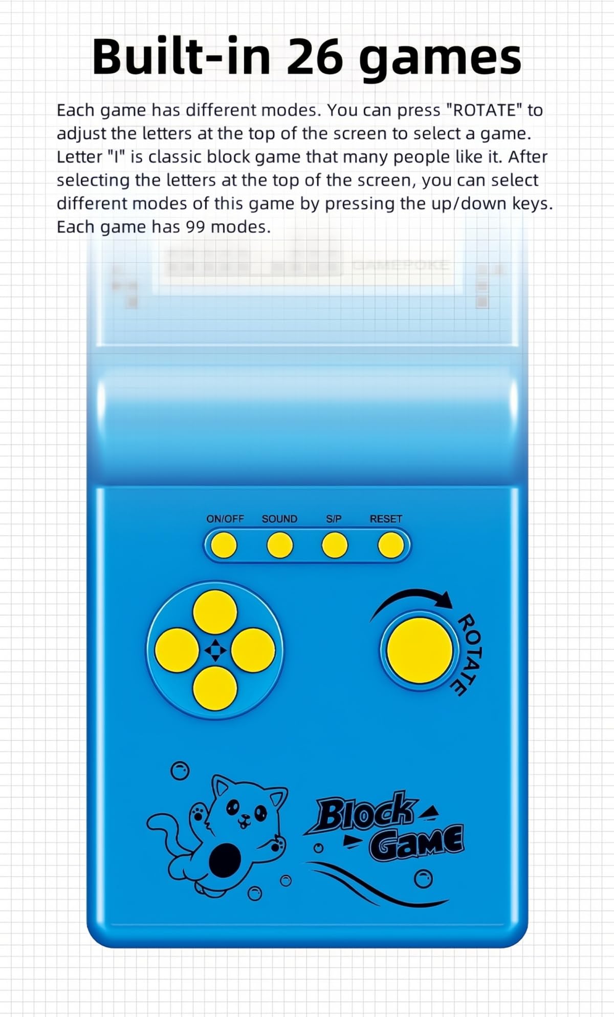 CZT Nostalgic Cube Game Console Big Screen Built-in Retro 999 in 4 Block Game Indoor/Outdoor Handheld Console Portable Electronic Brick Games
