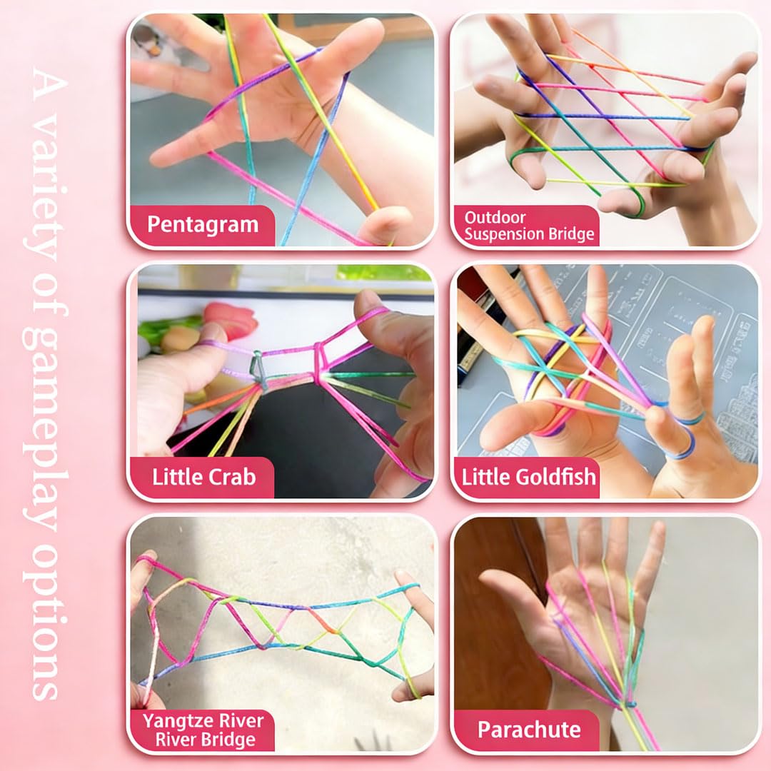 6 Pieces Cats Cradle String Hand Finger String 160 cm Length Rainbow Color Cat's Cradle Strings Magic