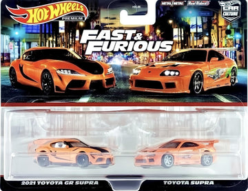 Hot Wheels Premium Car Culture Fast and Furious 2021 Toyota GR Supra and Toyota Supra (1:64 Scale Double Pack)