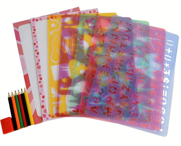 Buddy & Barney Big Box of Fashion, Fairies, & Flowers Stencils (Large 32-Piece Stencils Kit), 150+ Shapes, 6 Coloring Pencils, 5 Stencil Sheets, Arts