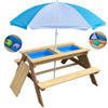 BTExpert Kids 3-in-1 Sand Water Activity Table Wooden Outdoor Convertible Picnic Table Bench Adjustable Umbrella Removable Top 2 Play Boxes Toy Set 37