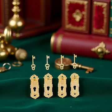 4 Set Gold 1/12 Miniature Door Knob Lock and Key Dollhouse Decoration Accessories, Dollhouse Accessories, Dollhouse Decor
