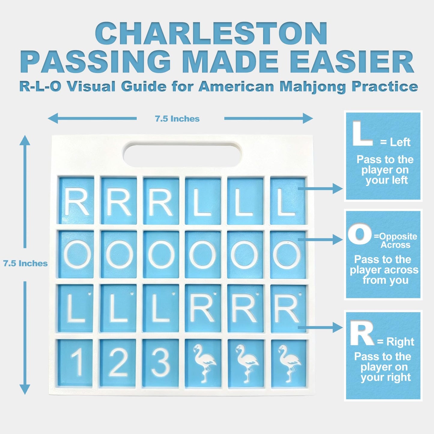 Solo Mahjong Board Blue, American Mahjong Charleston Training Tool with R-L-O Passing Guide and Handle, Mah Jongg Practice Board for Beginners