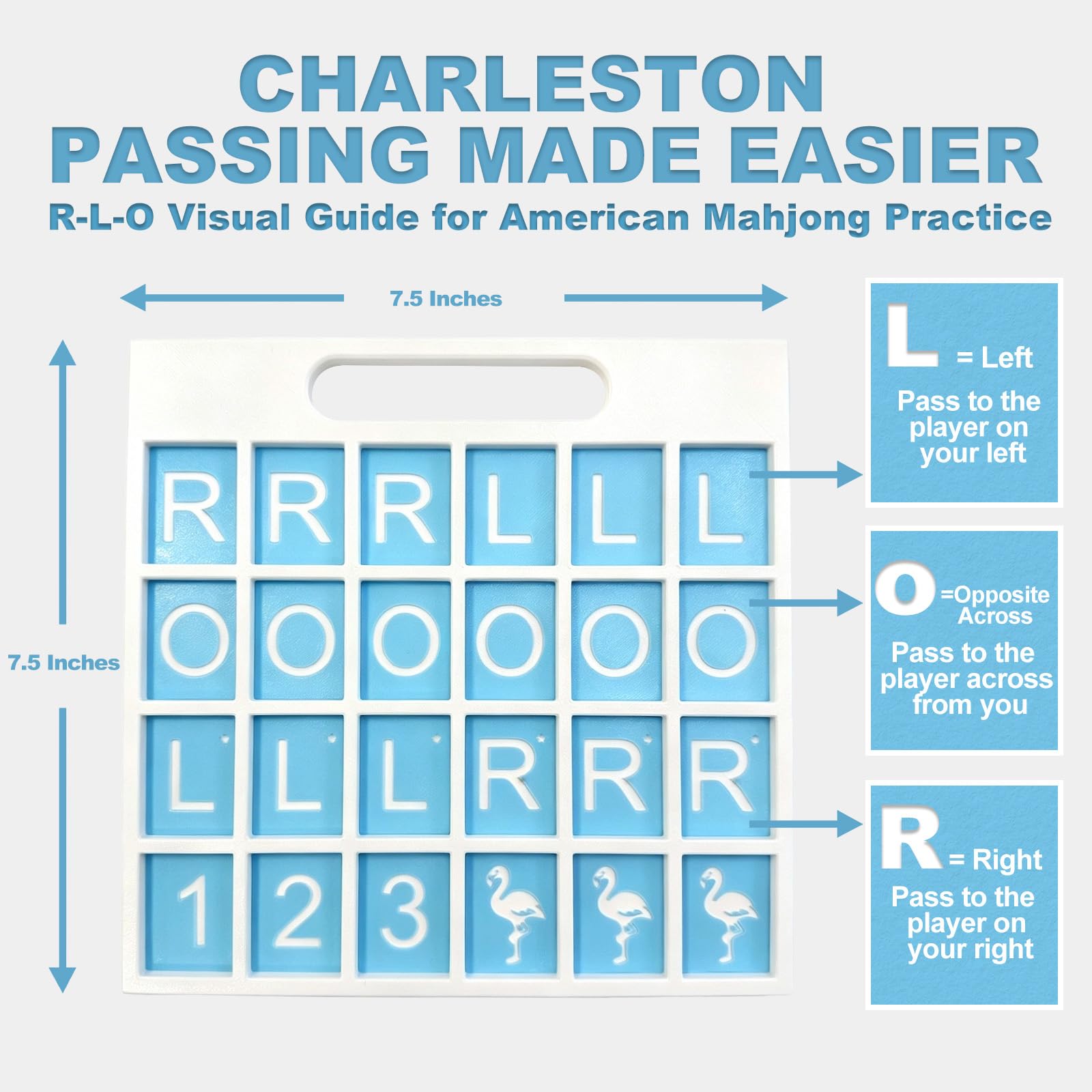 Solo Mahjong Board Blue, American Mahjong Charleston Training Tool with R-L-O Passing Guide and Handle, Mah Jongg Practice Board for Beginners