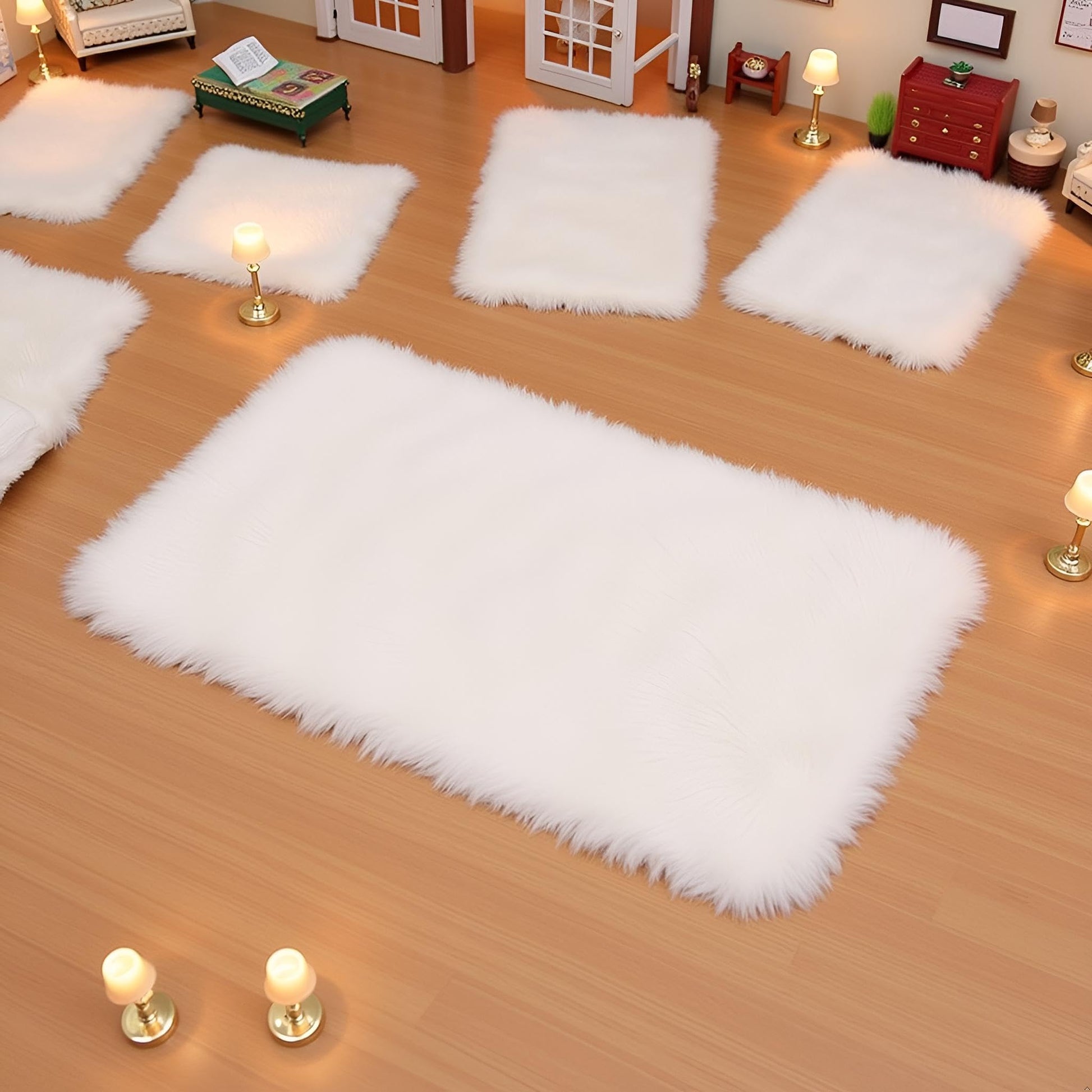 White Dollhouse Carpet, Dollhouse Miniature Carpet, Fluffy Mini Dollhouse Rug, Doll House Rug, Lightweight Dollhouse Decor for 1/12, 1/8, 1/6 (Square
